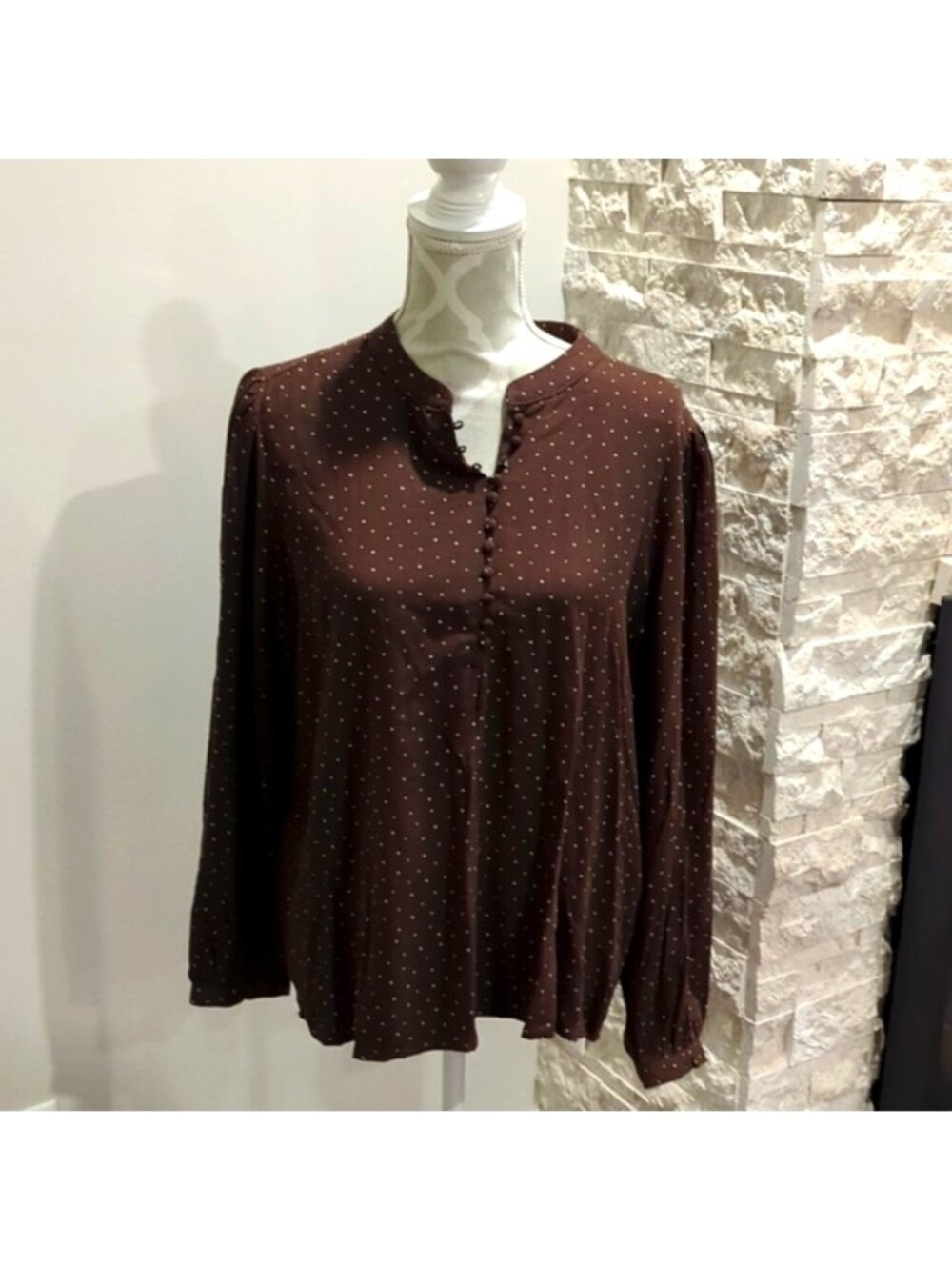 Selected Femme Brown Polka dot 1/2 button up blouse